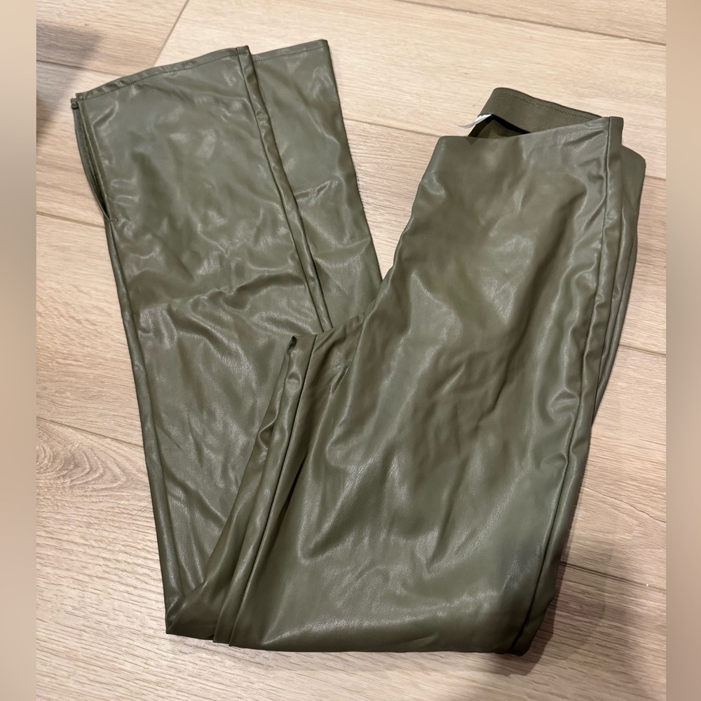 H&M Green Leather Slit Pants